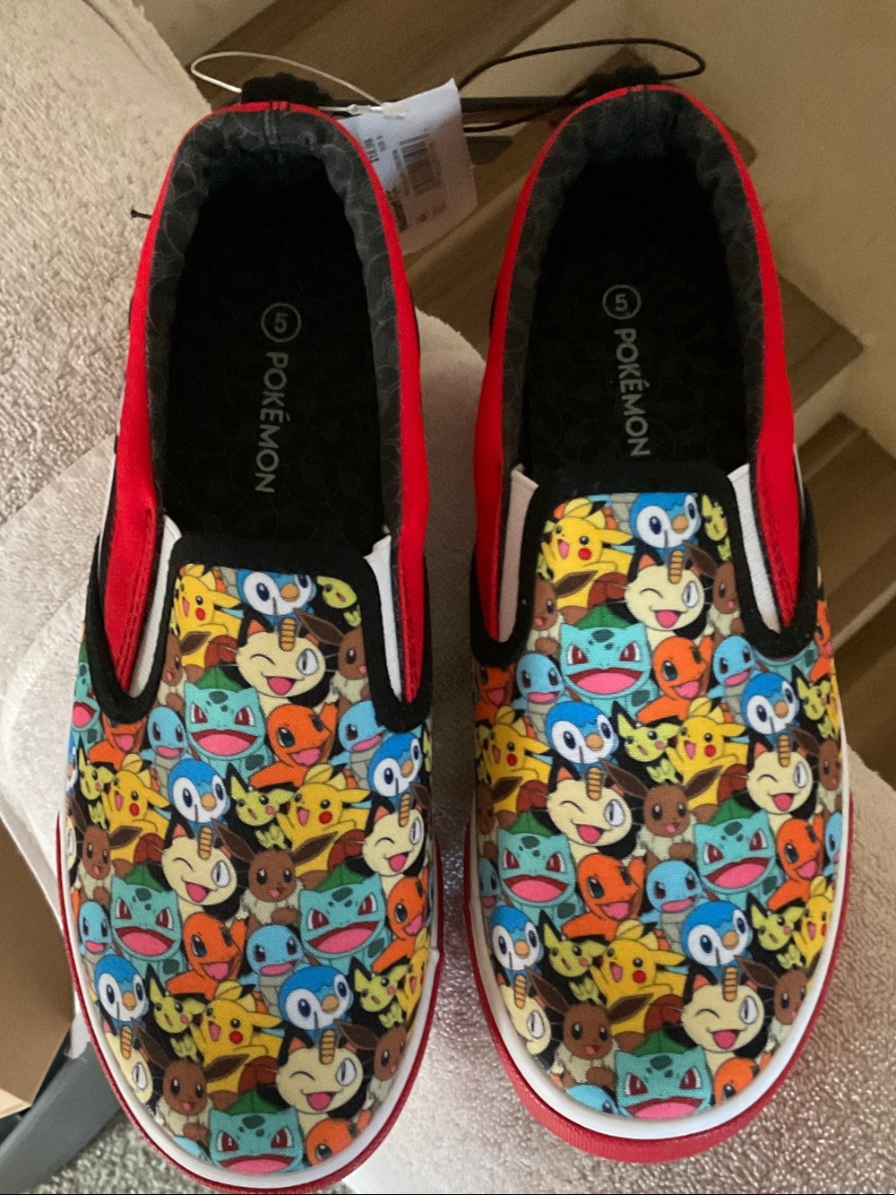 Pokemon Kids Slip-On Sneakers in Red, Black, Multicolor Character Print